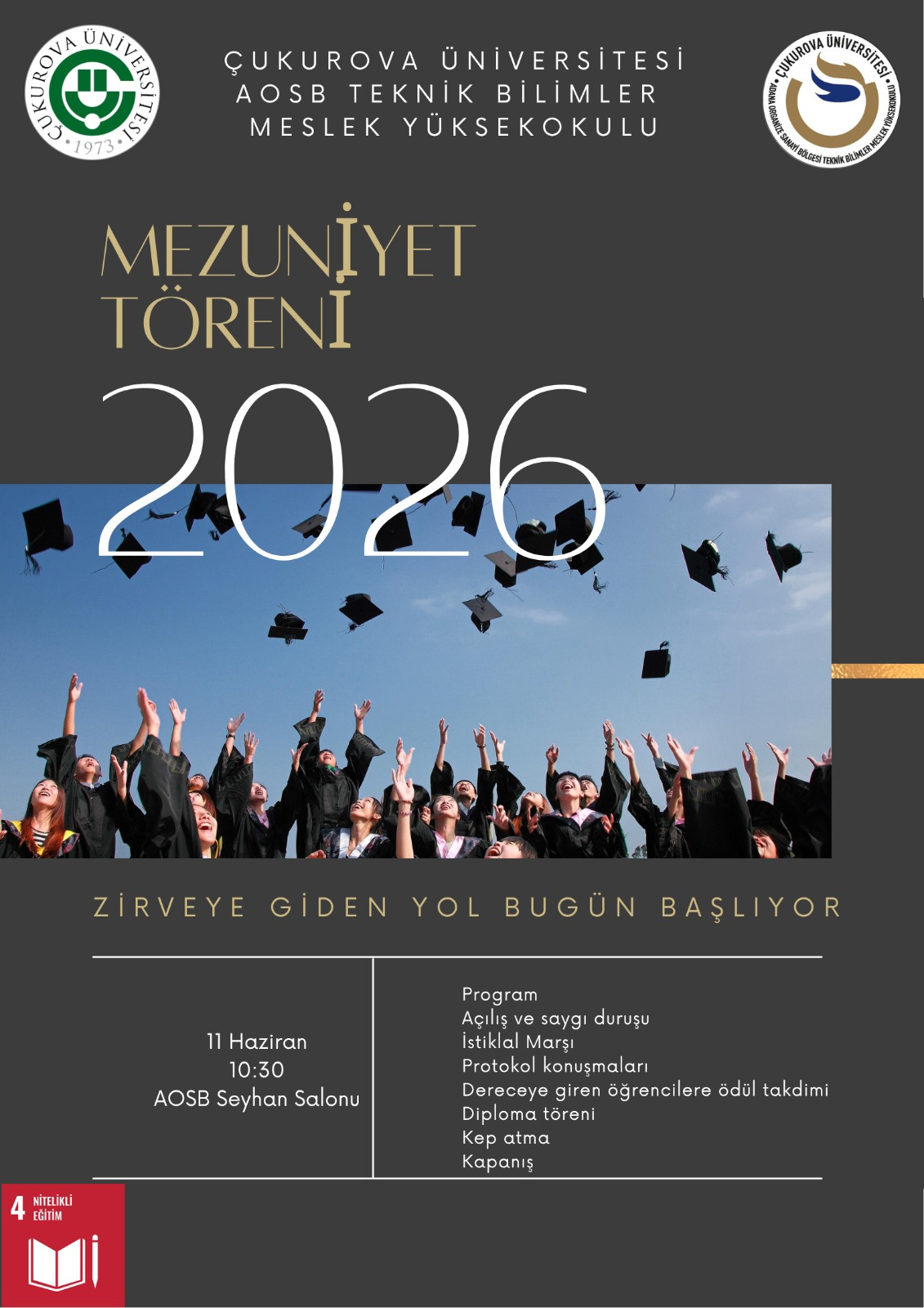 ÇUKUROVA ÜNİVERSİTESİ AOSB TEKNİK BİLİMLER MESLEK YÜKSEKOKULU 2026 MEZUNİYET TÖRENİ